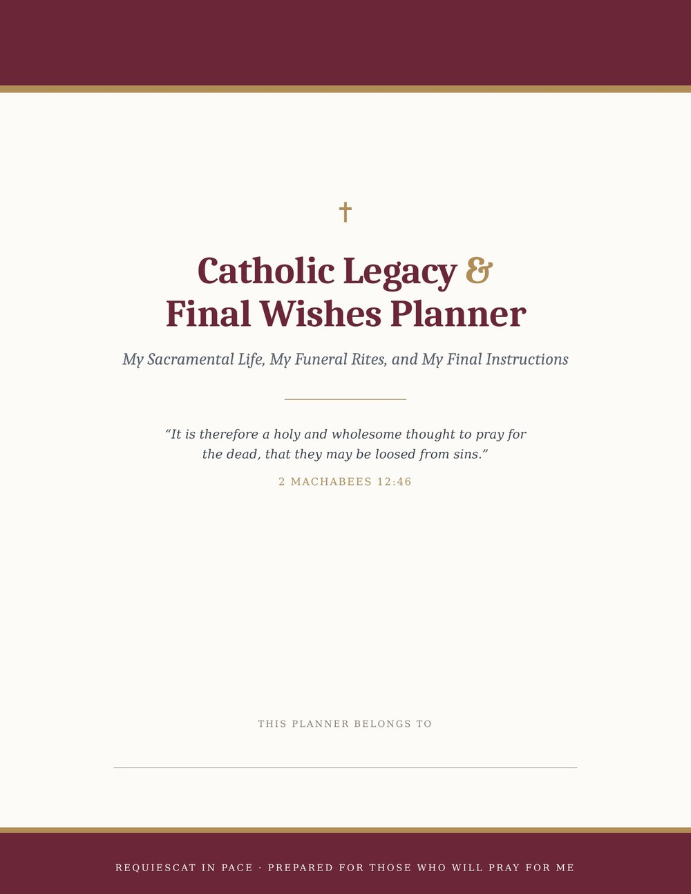 Cover of the Catholic Legacy and Final Wishes Planner printable PDF